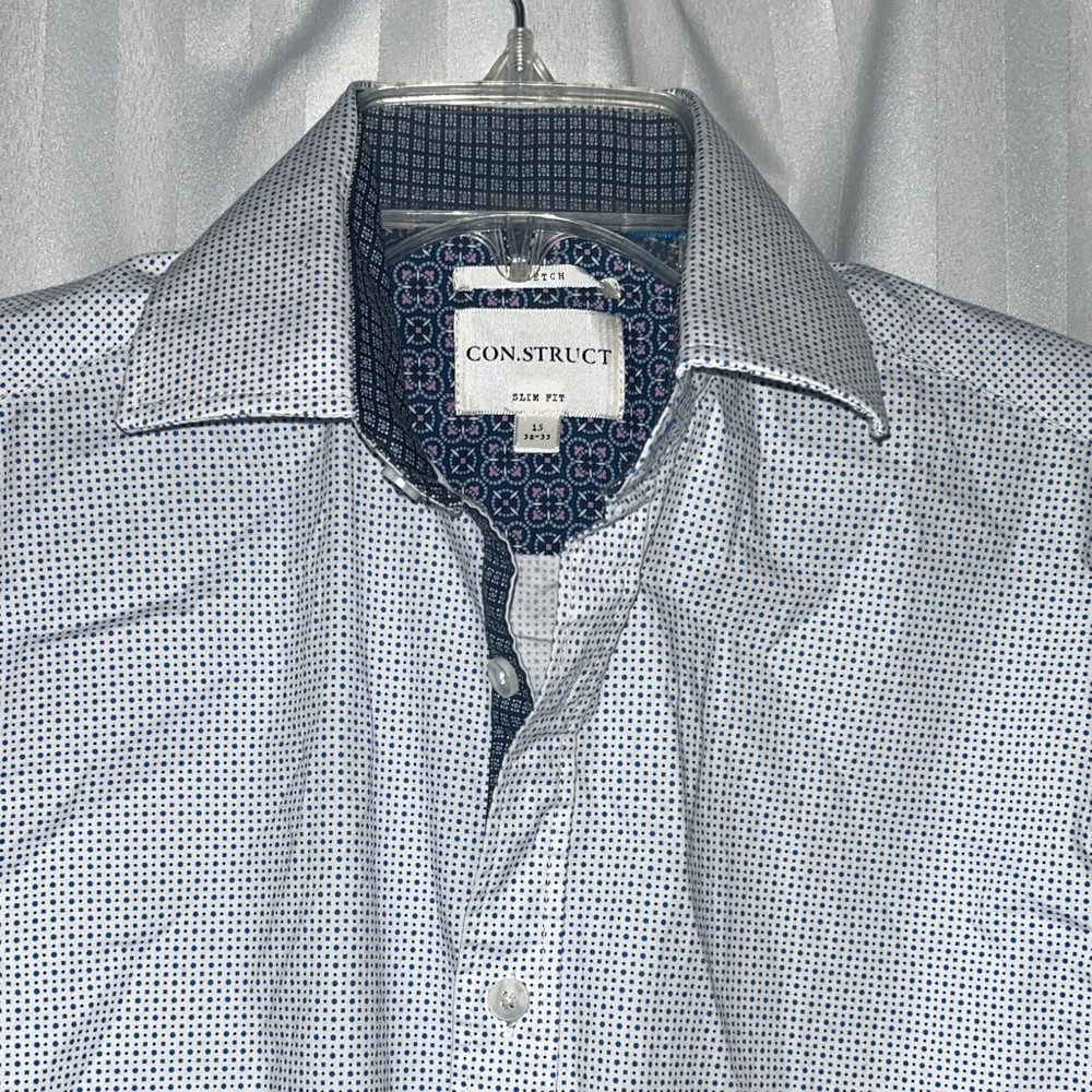 Con.Struct Micro-Print White/Light Blue Slim Fit … - image 4